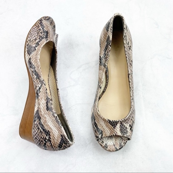 [Cole Haan] Peep Toe Snake Skin Wedges - Picture 1 of 8